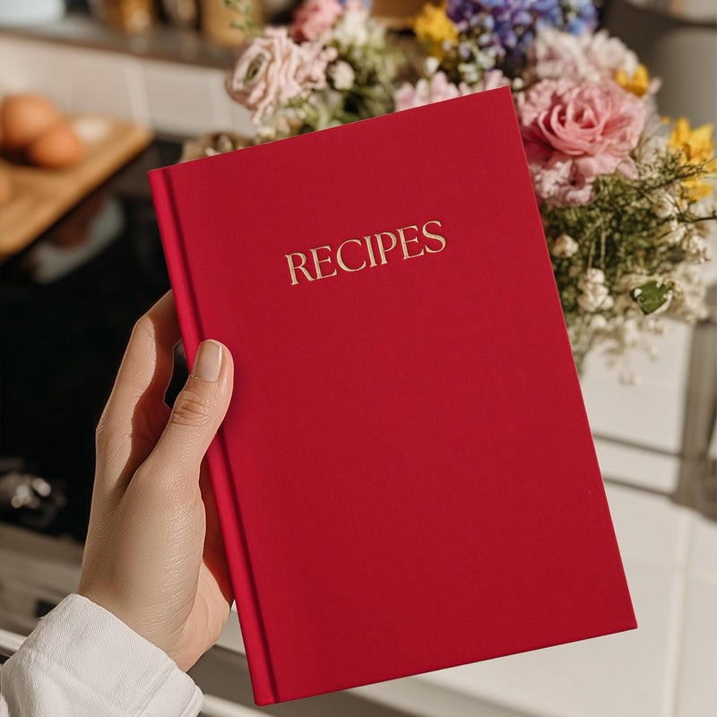 Paperell Recipe Book - Blank Recipe Book - Premium Water-Resistant Fabric Hard-Cover Recipe Journal - Recipe Notebook - Keepsake Gift for Mom - Red - Image 3